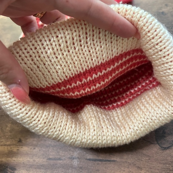 Vintage Striped Knit Beanie with Tassels – 1970s/1980s Handmade Winter Hat - Picture 4 of 5